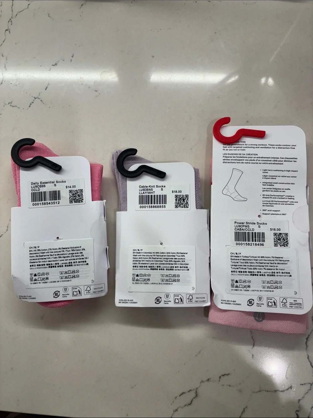 lululemon Sock Trio NWT - Power Stride, Cable-Knit & Daily Essential Set, Small
